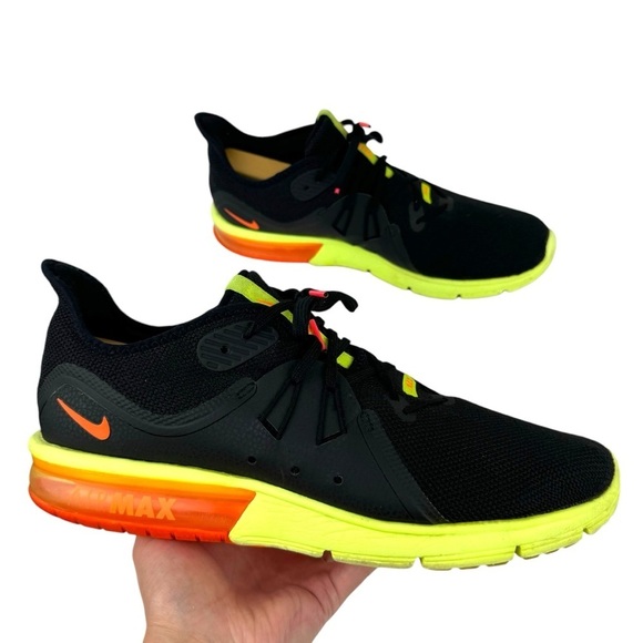 Nike Air Max Sequent 3 Running Sneakers Shoes Black Orange Volt Mens Size 12 - Picture 6 of 14